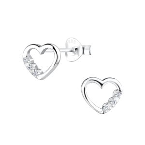 Silver Heart Stud Earrings - 6952