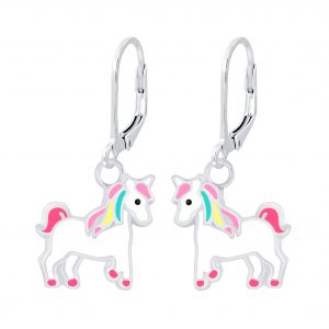 Silver Unicorn Lever Back Earrings - 6985