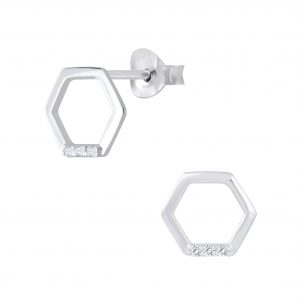 Silver Hexagon Stud Earrings - 7052 Silver Hexagon Stud Earrings - 7052