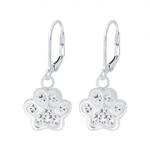 Silver Paw Print Lever Back Earrings - 7071