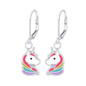 Silver Unicorn Lever Back Earrings - 7134