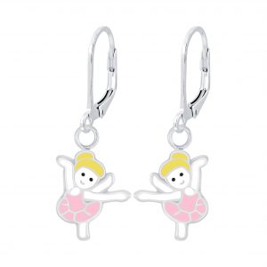 Silver Ballerina Lever Back Earrings - 7009