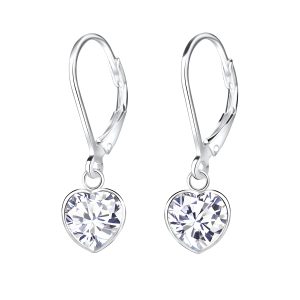 7mm Heart Cubic Zirconia Silver Lever Back Earrings - 6921
