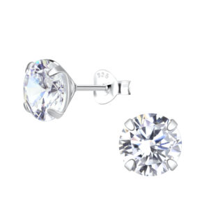 8mm Round Cubic Zirconia Silver Stud Earrings - 7752 8mm Round Cubic Zirconia Silver Stud Earrings - 7752