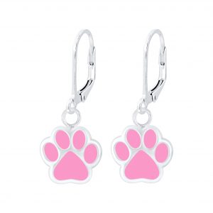 Silver Paw Print Lever Back Earrings - 7963