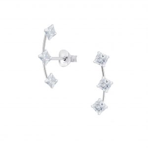 Cubic Zirconia Line Silver Stud Earrings - 8145 Cubic Zirconia Line Silver Stud Earrings - 8145
