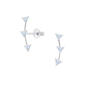 Cubic Zirconia Line Silver Stud Earrings - 8146 Cubic Zirconia Line Silver Stud Earrings - 8146