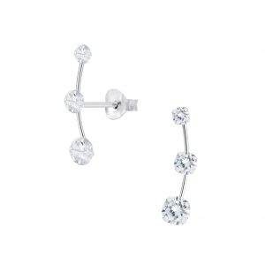 Cubic Zirconia Line Silver Stud Earrings - 8149 Cubic Zirconia Line Silver Stud Earrings - 8149