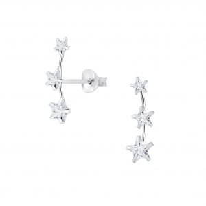 Cubic Zirconia Line Silver Stud Earrings - 8152
