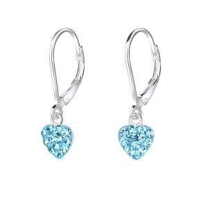 Silver Heart Crystal Lever Back Earrings - 7967