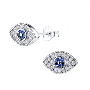 Silver Evil Eye Stud Earrings - 8713 Silver Evil Eye Stud Earrings - 8713