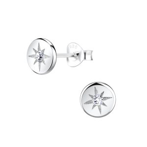 Silver Sparkling Stud Earrings - 9550