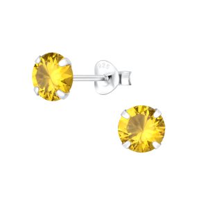 6mm Round Cubic Zirconia Silver Stud Earrings - Wholesale - 1338