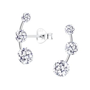 Cubic Zirconia Line Silver Stud Earrings - 10487 Cubic Zirconia Line Silver Stud Earrings - 10487
