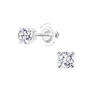 5mm Round Cubic Zirconia Silver Screw Back Earrings - 10191 5mm Round Cubic Zirconia Silver Screw Back Earrings - 10191