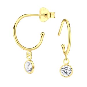 Silver Round Half Hook Stud Earrings - 10686 Silver Round Half Hook Stud Earrings - 10686