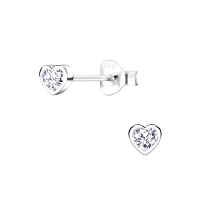 Silver Heart Cubic Zirconia Stud Earrings - 12040 Silver Heart Cubic Zirconia Stud Earrings - 12040