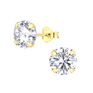 8mm Round Cubic Zirconia Silver Stud Earrings - 13745 8mm Round Cubic Zirconia Silver Stud Earrings - 13745