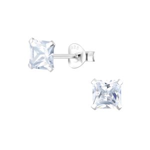 5mm Square Cubic Zirconia Silver Stud Earrings - 1333
