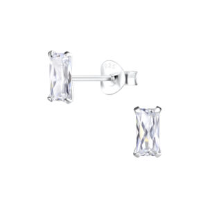 3x6mm Baguette Cubic Zirconia Silver Stud Earrings - 14046 3x6mm Baguette Cubic Zirconia Silver Stud Earrings - 14046