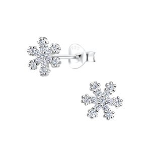 Silver Snowflake Cubic Zirconia Stud Earrings - 16537 Silver Snowflake Cubic Zirconia Stud Earrings - 16537