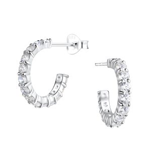 Silver Half Hoop Stud Earrings - 17666 Silver Half Hoop Stud Earrings - 17666