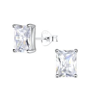 6X8mm Baguette Cubic Zirconia Silver Stud Earrings - 18730 6X8mm Baguette Cubic Zirconia Silver Stud Earrings - 18730