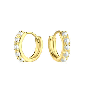 12mm Silver Pearl Huggie Earrings - 19468