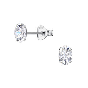 4x6mm Oval Cubic Zirconia Silver Stud Earrings - 19875