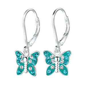 Silver Butterfly Crystal Lever Back Earrings - 19888