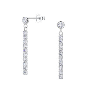 Silver Round Stud Earrings with Hanging Tennis Chain - 20528 Silver Round Stud Earrings with Hanging Tennis Chain - 20528