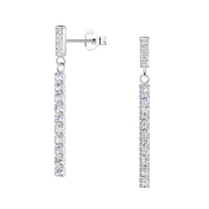Silver Bar Stud Earrings with Hanging Tennis Chain - 20530 Silver Bar Stud Earrings with Hanging Tennis Chain - 20530