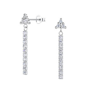 Silver Triangle Stud Earrings with Hanging Tennis Chain - 20532 Silver Triangle Stud Earrings with Hanging Tennis Chain - 20532