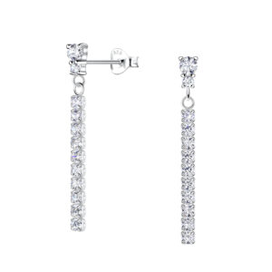 Silver Double Round Stud Earrings with Hanging Tennis Chain - 20534 Silver Double Round Stud Earrings with Hanging Tennis Chain - 20534