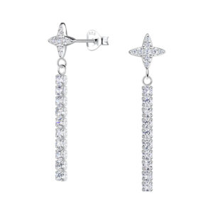 Silver Star Stud Earrings with Hanging Tennis Chain - 20535 Silver Star Stud Earrings with Hanging Tennis Chain - 20535