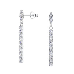 Silver Marquise Stud Earrings with Hanging Tennis Chain - 20536 Silver Marquise Stud Earrings with Hanging Tennis Chain - 20536