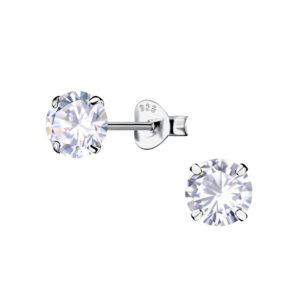 6mm Round Cubic Zirconia Silver Stud Earrings - 21162