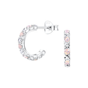 Silver Crystal Half Hoop Stud Earrings - 21403 Silver Crystal Half Hoop Stud Earrings - 21403