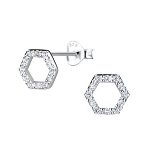 Silver Hexagon Stud Earrings - 21285 Silver Hexagon Stud Earrings - 21285