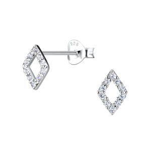 Silver Diamond Shaped Stud Earrings - 21388 Silver Diamond Shaped Stud Earrings - 21388