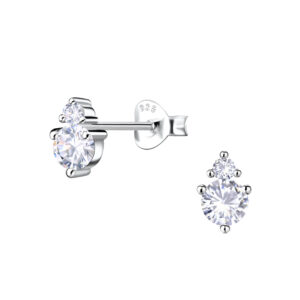 Silver Double Stones Stud Earrings - 21287 Silver Double Stones Stud Earrings - 21287