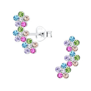 Silver Triple Crystal Flower Stud Earrings - 21583 Silver Triple Crystal Flower Stud Earrings - 21583