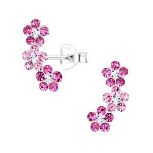 Silver Triple Crystal Flower Stud Earrings - 21582 Silver Triple Crystal Flower Stud Earrings - 21582