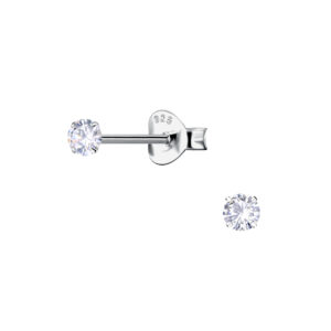 3mm Round Cubic Zirconia Silver Stud Earrings - 21641