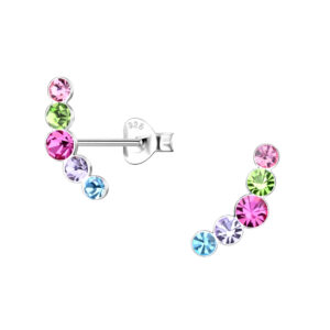 Silver Curved Crystal Stud Earrings - 21580 Silver Curved Crystal Stud Earrings - 21580