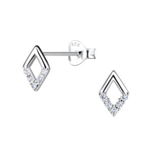 Silver Diamond Shaped Stud Earrings - 21657 Silver Diamond Shaped Stud Earrings - 21657