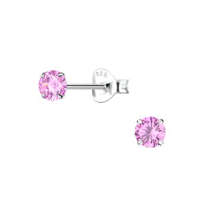 4mm Round Cubic Zirconia Silver Stud Earrings - 3163 4mm Round Cubic Zirconia Silver Stud Earrings - 3163
