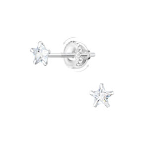 4mm Star Cubic Zirconia Silver Screw Back Earrings - 21954