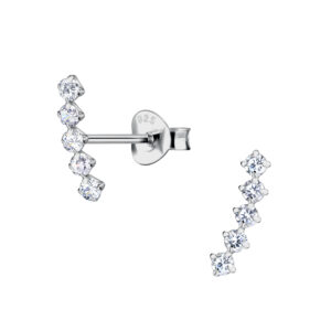 1.8mm Cubic Zirconia Silver Curved Stud Earrings - 22206