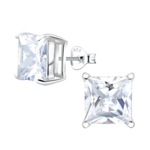 10mm Square Cubic Zirconia Silver Stud Earrings - 22236 10mm Square Cubic Zirconia Silver Stud Earrings - 22236
